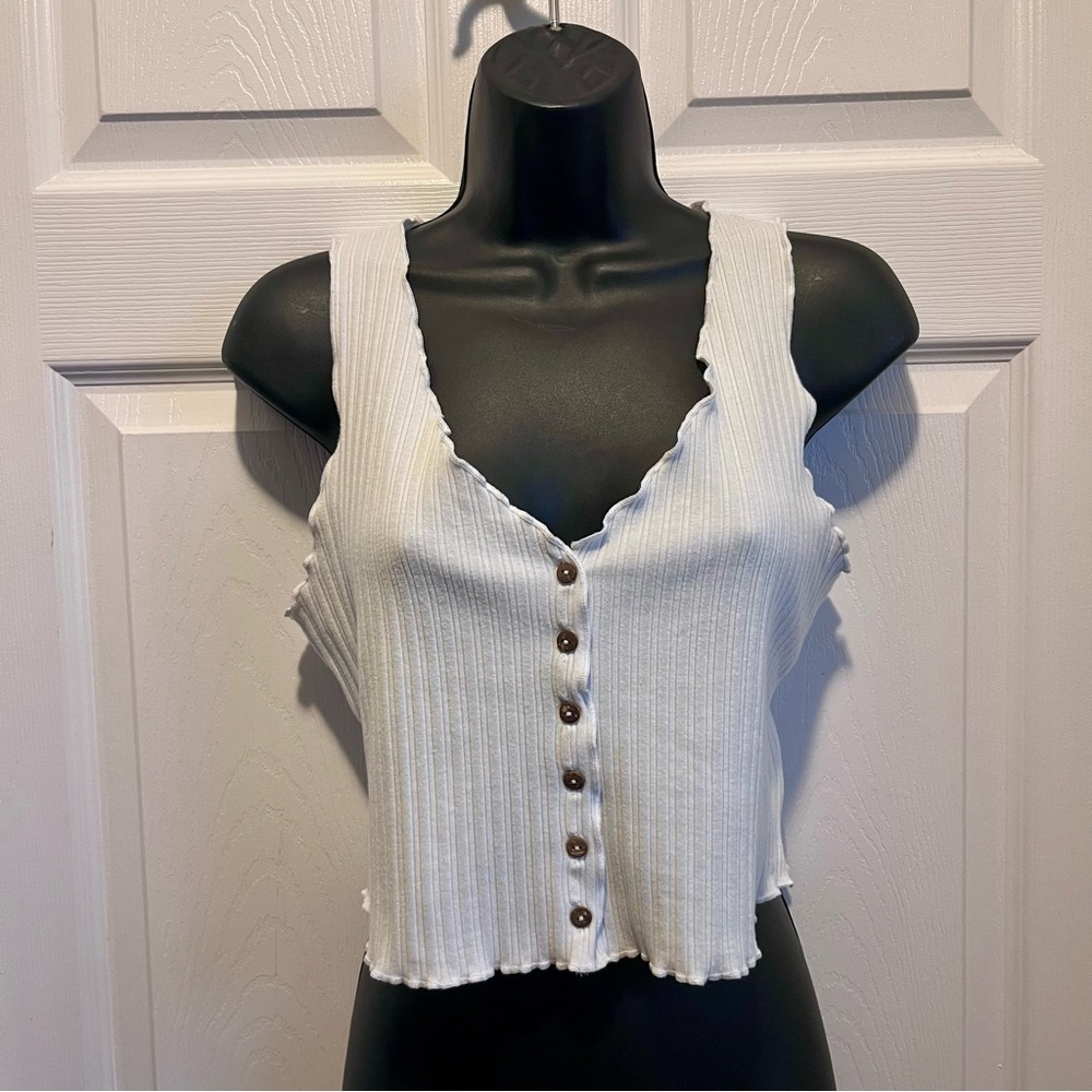 3/30$💥 Y2K Bozzolo Crop Top Ribbed Tank White Large Sleeveless summer camisole - Picture 2 of 4